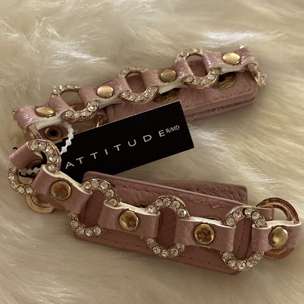 Attitude pair of pink pleather bracelets with sparkly stones